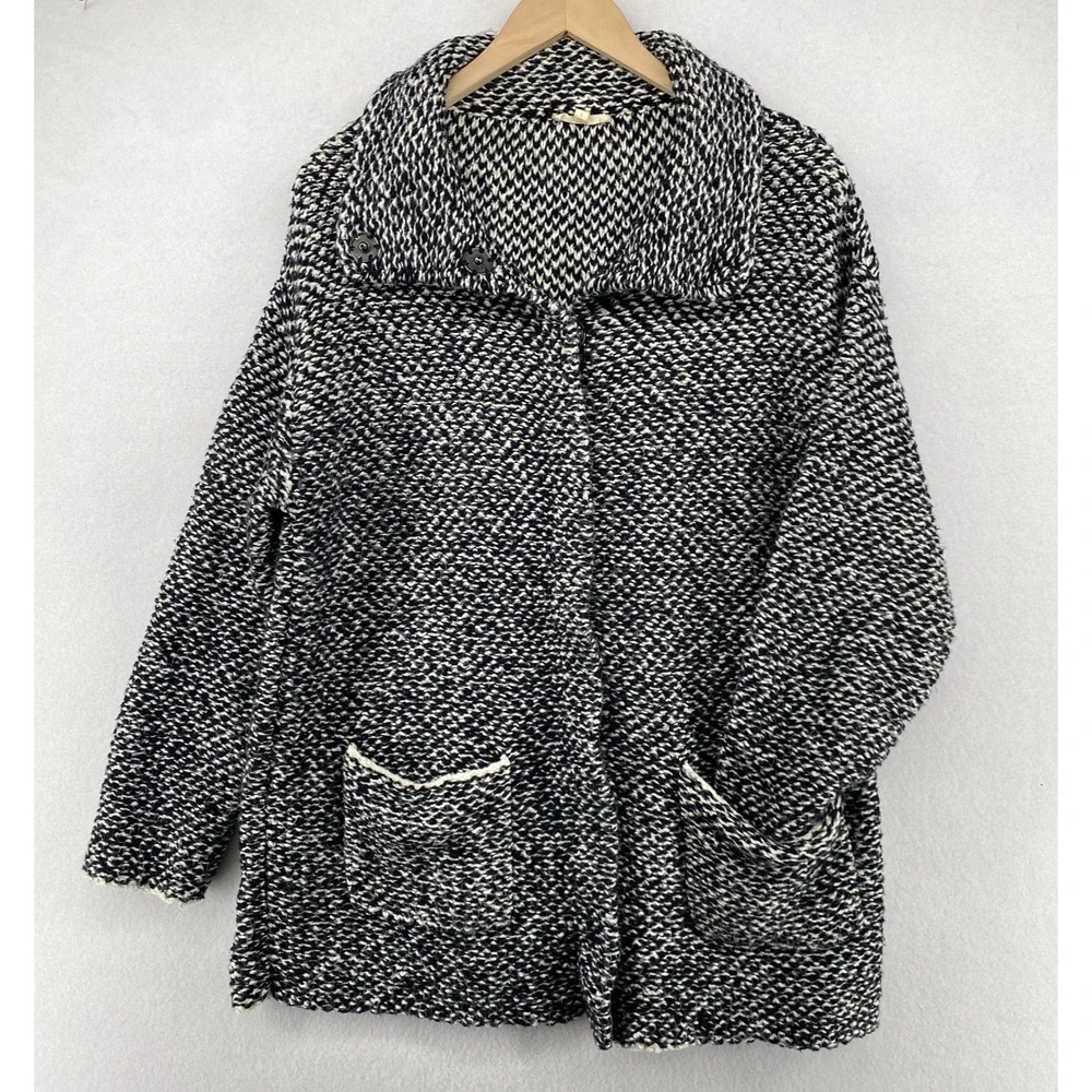 EILEEN FISHER Sweater S Organic Cotton Marled Cardigan Coatigan Black White
